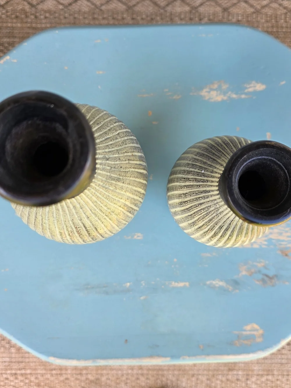 Decorative Vase Set Ribbed Textured Black Cream Boho Farmhouse Decor